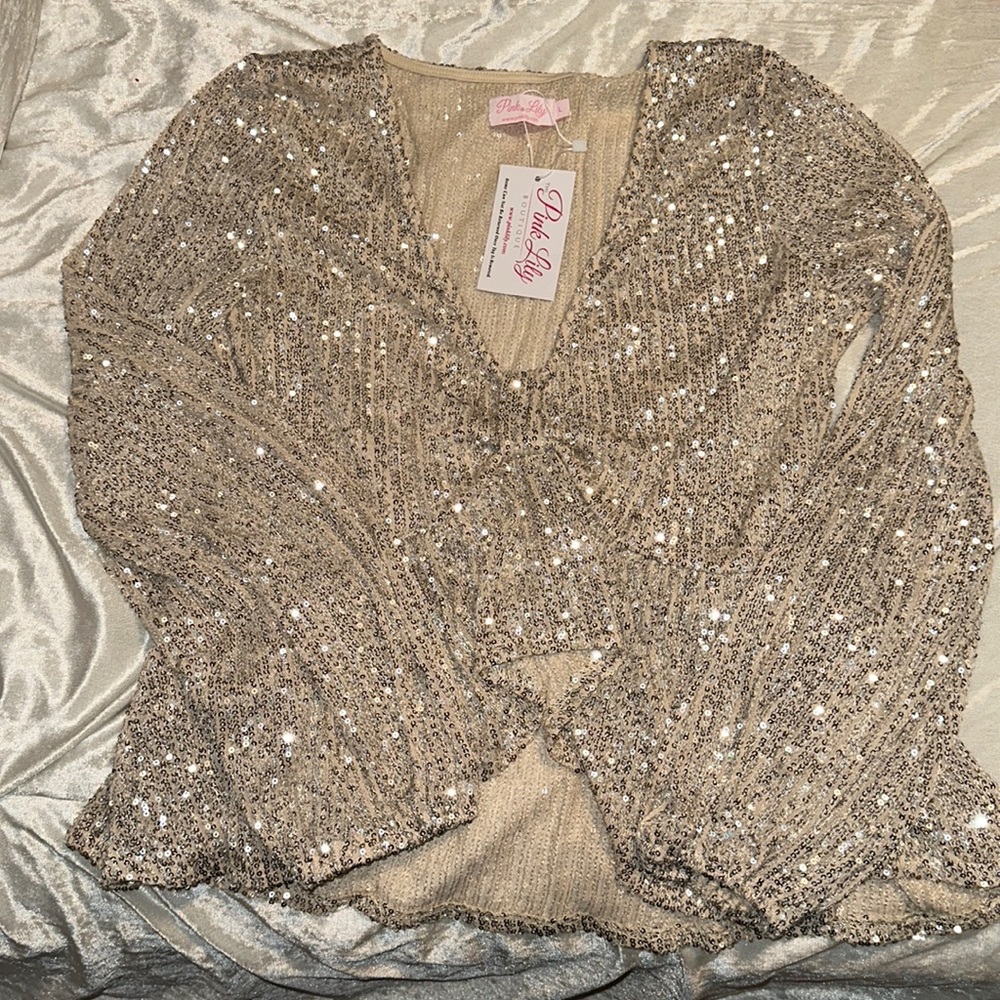 NWT Sequin Babydoll Top